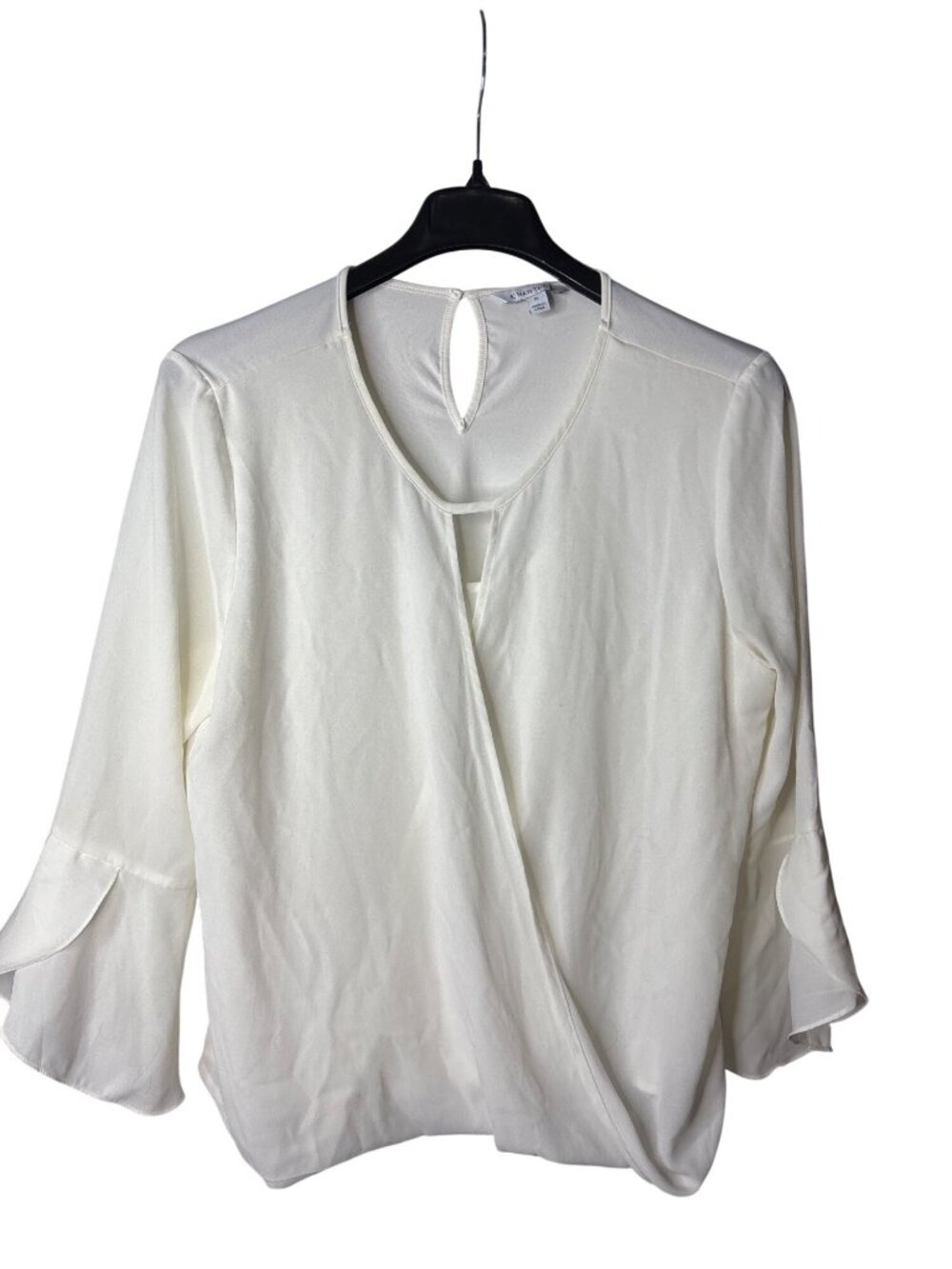 41 Hawthorn White Sutton Bell Sleeve Blouse Top Size XL Surplice Sheer Layered